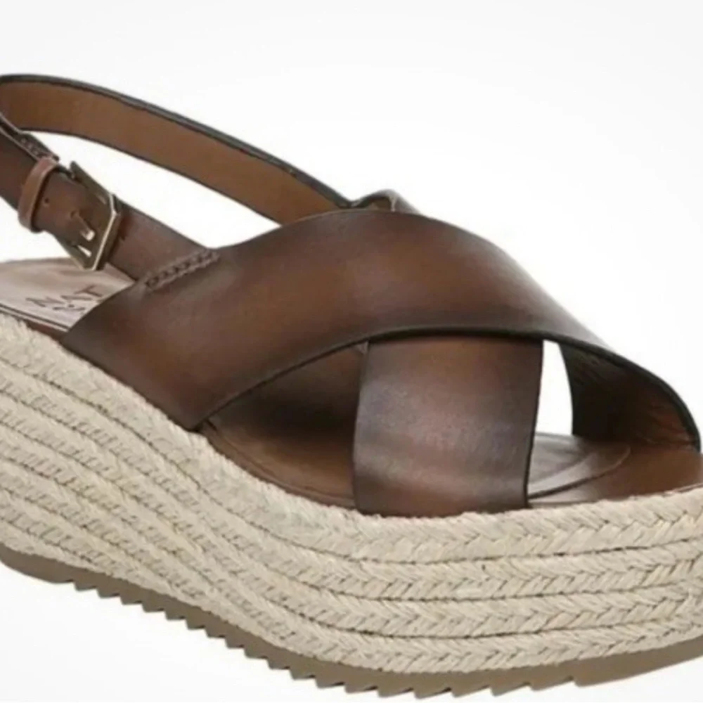 Naturalizer Oak Espadrille Wedge Sandal Brown Leather Crossover Strap Women’s 11